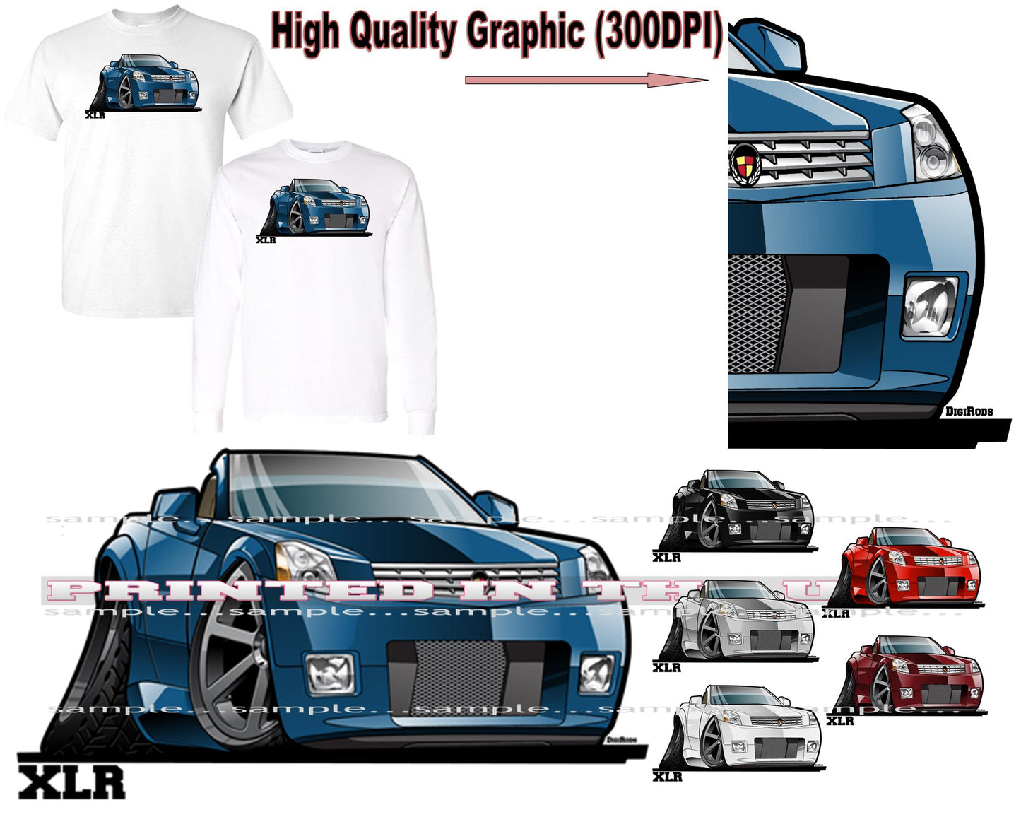 (CAD) XLR Classic Convertible Luxury Model DigiRods Cartoon Car Series Short/Long Sleeve T Shirt