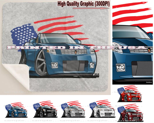 (CAD) XLR Convertible Luxury Model American Flag DigiRods Cartoon Car Series Sherpa Fleece Throw Blanket