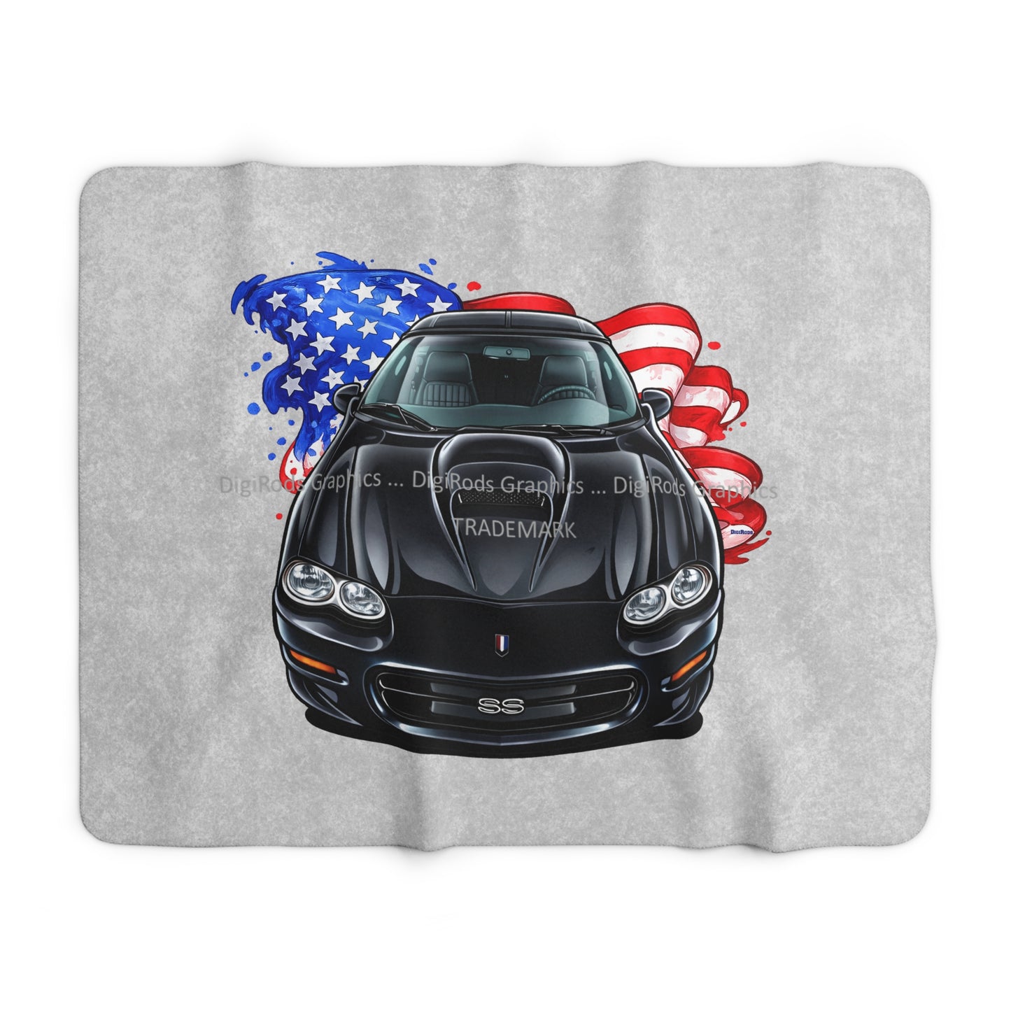 (CHE) Chevy Camaro SS Fourth Generation All American Flag DigiRods Cartoon Car Sherpa Fleece Blanket