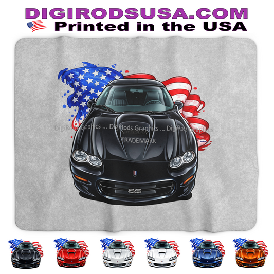(CHE) Chevy Camaro SS Fourth Generation All American Flag DigiRods Cartoon Car Sherpa Fleece Blanket