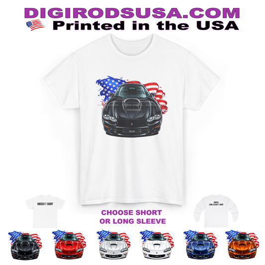 (CHE) Chevy Camaro SS Fourth Generation All American Flag DigiRods Cartoon Car T Shirt