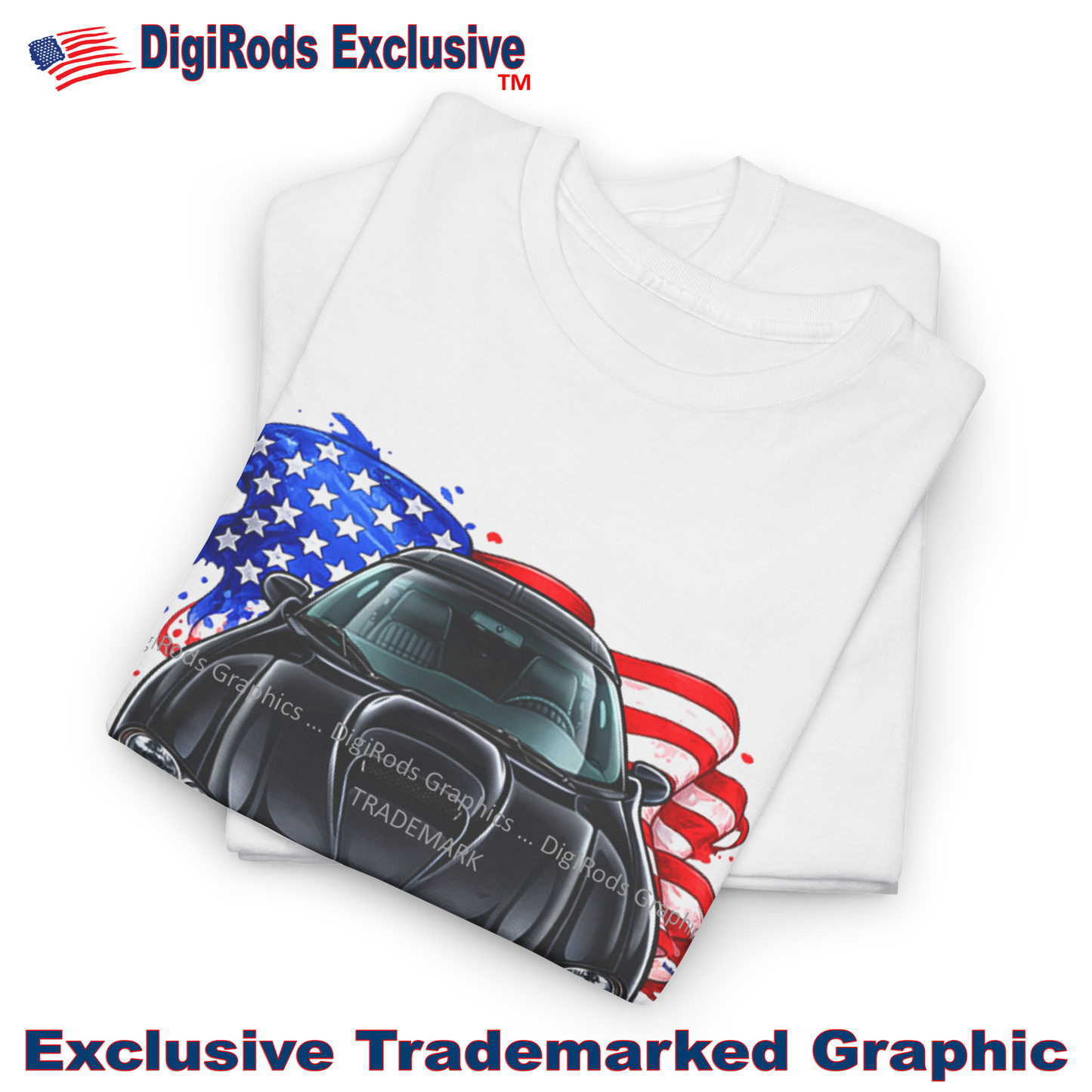 (CHE) Chevy Camaro SS Fourth Generation All American Flag DigiRods Cartoon Car T Shirt