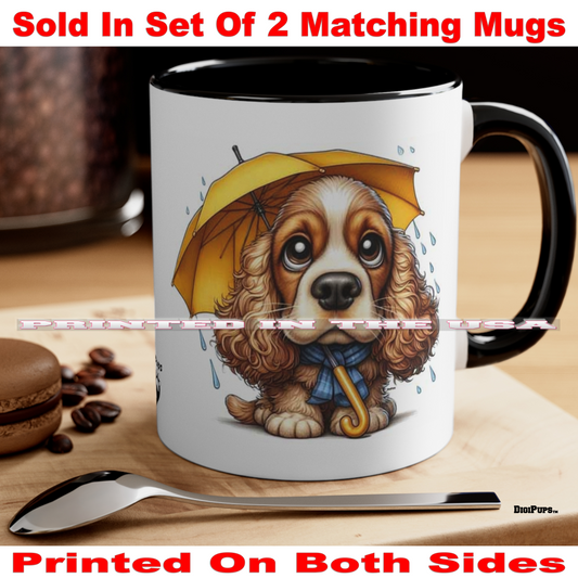 Cocker Spaniel *DigiPups Dog Breed Looking Cute In The Rain Cartoon Graphic Art Coffee Cup Mug Set Of 2