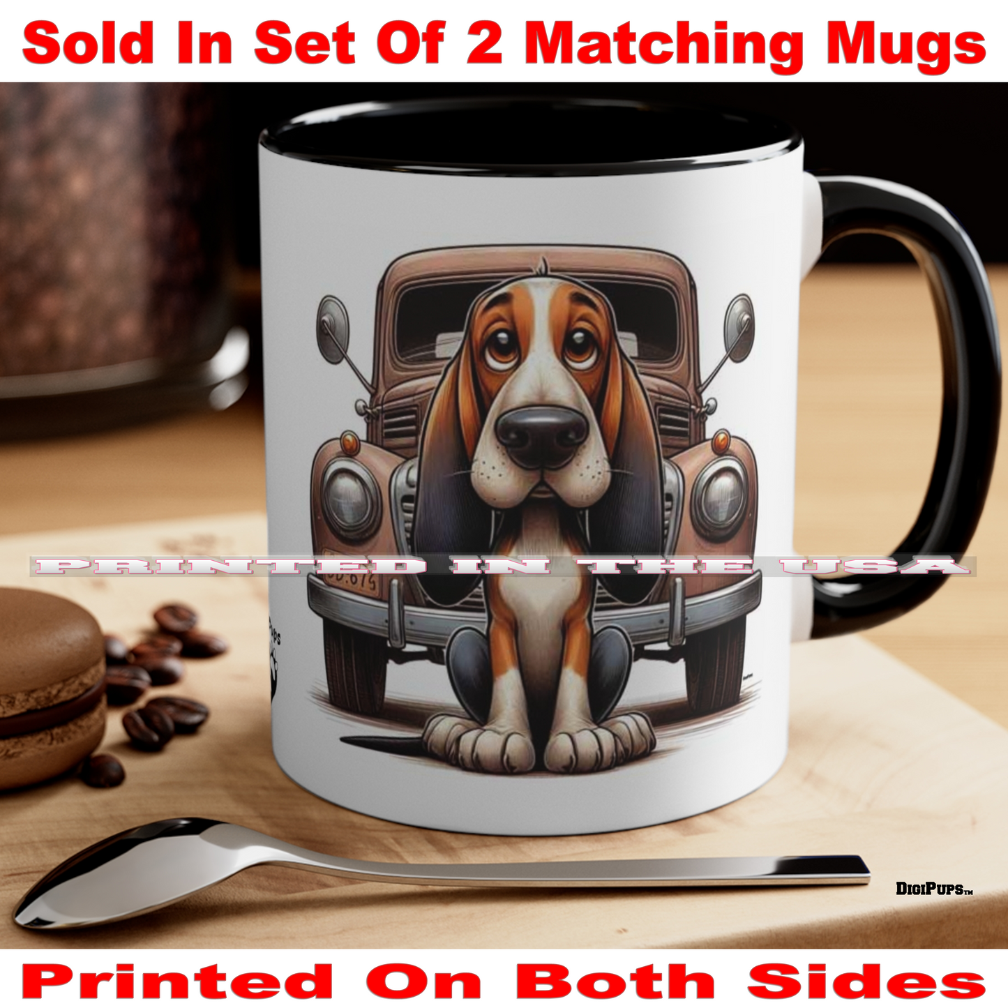 Coonhound *DigiPups Dog Breed Old Faithful Truck Cartoon Graphic Art Coffee Cup Mug Set Of 2 (Copy)