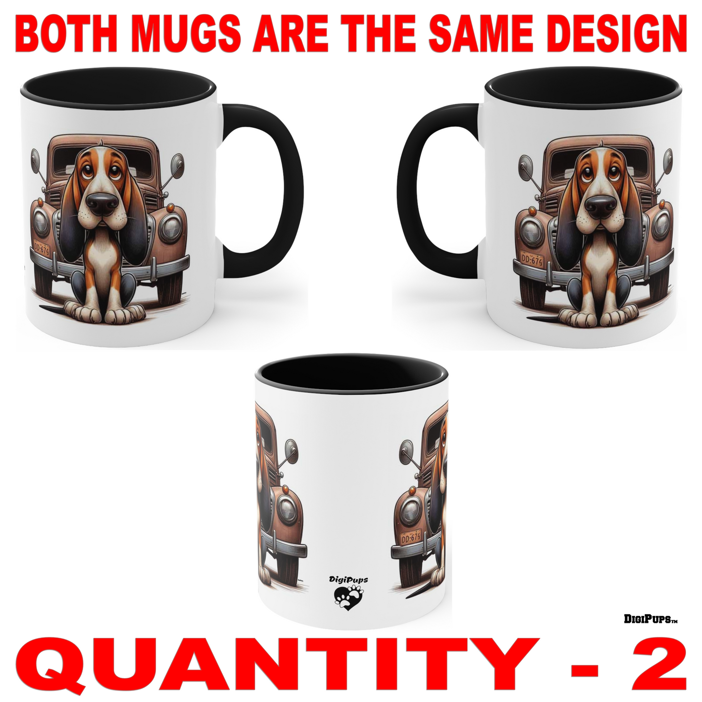 Coonhound *DigiPups Dog Breed Old Faithful Truck Cartoon Graphic Art Coffee Cup Mug Set Of 2 (Copy)
