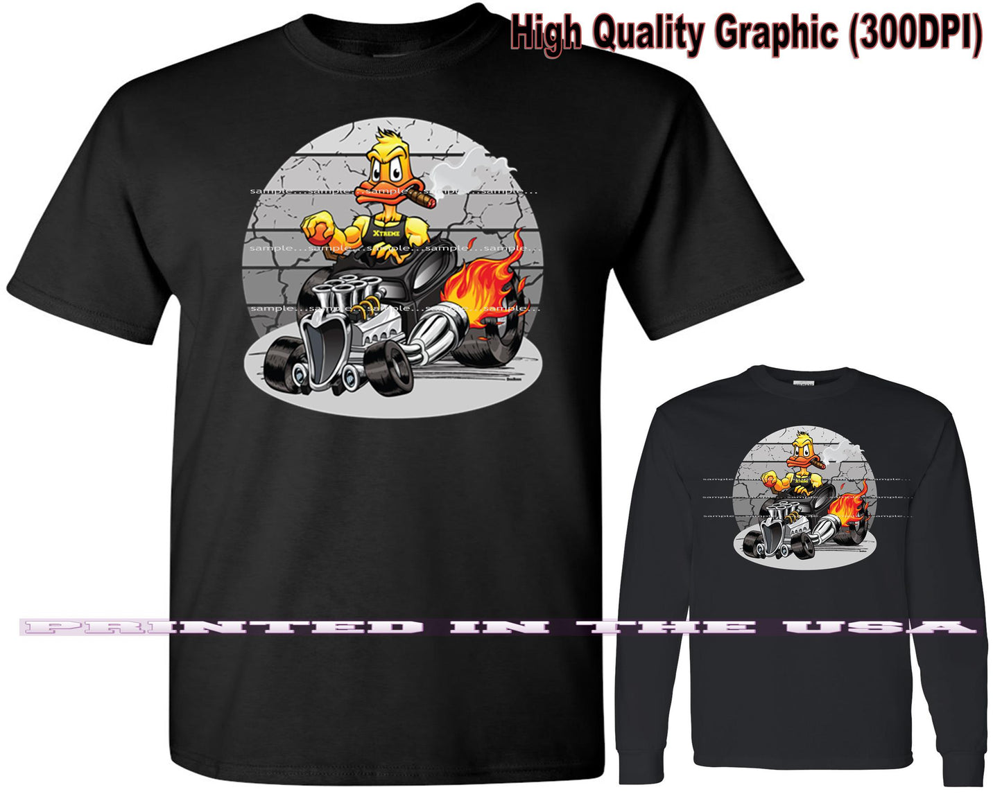 (*DigiToon) XRod Extreme Hot Rod Cigar Smoking Duck Racer DigiRods Cartoon Car Series Short/Long Sleeve T Shirt