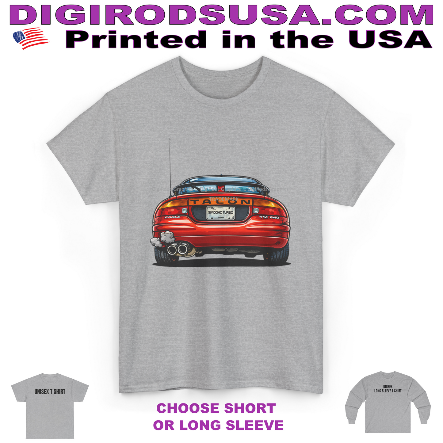 (EAG) Eagle Talon Late 1990's Model Rear View DigiRods Cartoon Car T Shirt