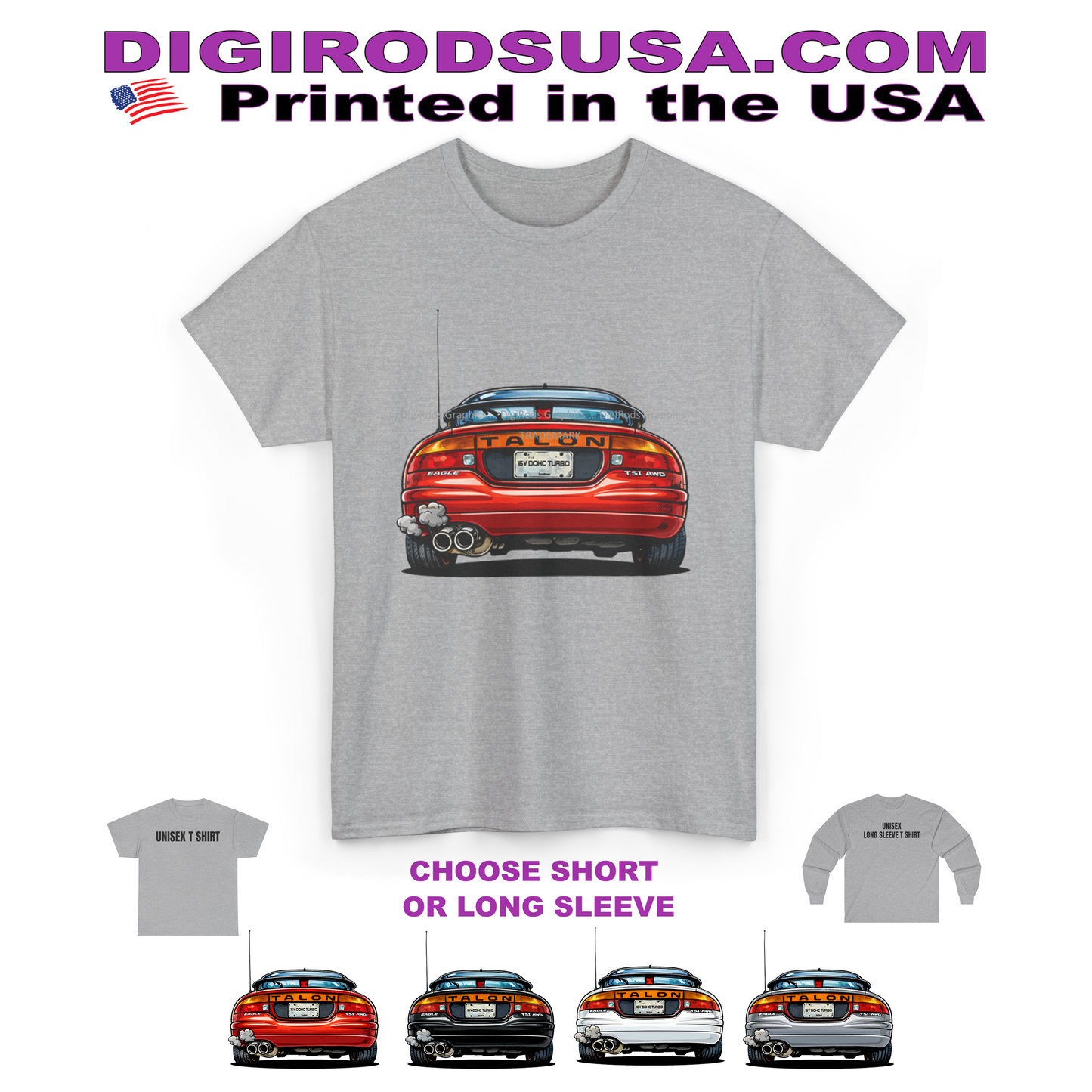 (EAG) Eagle Talon Late 1990's Model Rear View DigiRods Cartoon Car T Shirt