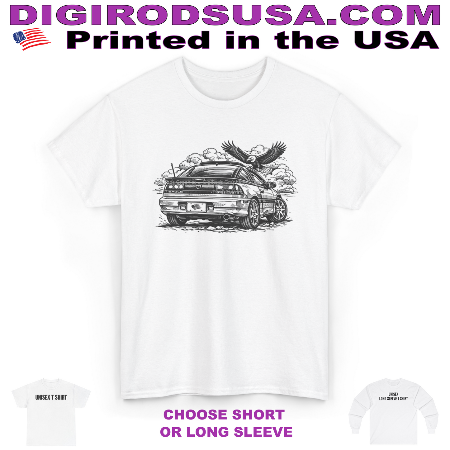 (EAG) Eagle Talon Early 1990's Model Black & White Soaring Eagle Sketch DigiRods Cartoon Car T Shirt