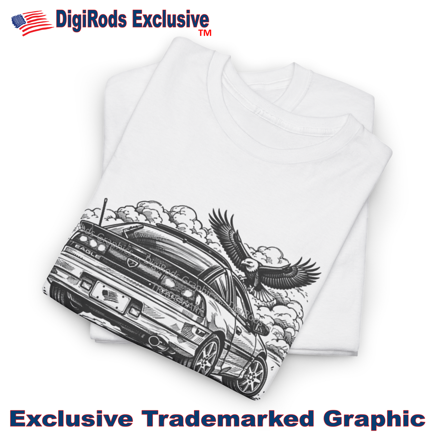 (EAG) Eagle Talon Early 1990's Model Black & White Soaring Eagle Sketch DigiRods Cartoon Car T Shirt