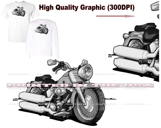 (MOTO) HD Harley Fat Boy American Motorcycle Biker DigiRods Cartoon Car Short/Long Sleeve T Shirt