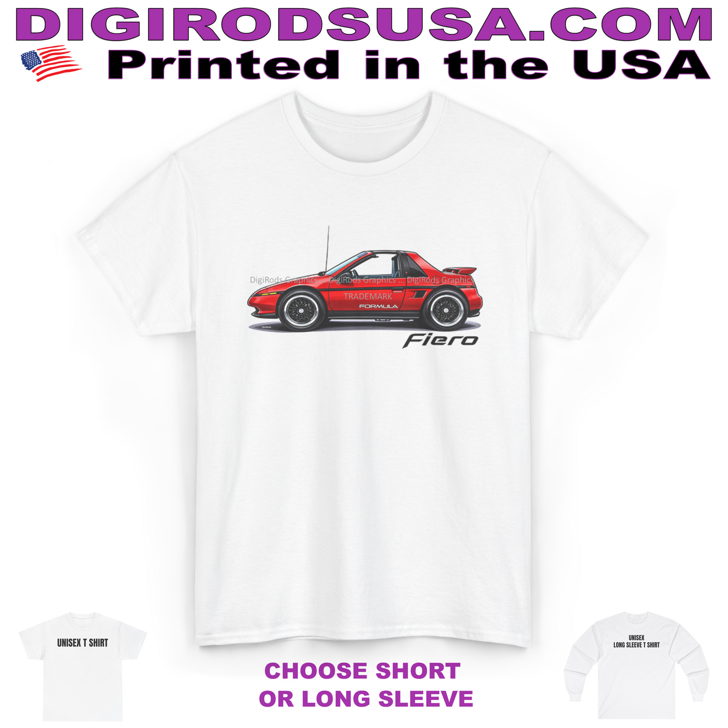 (PON) Pontiac Fiero Formula Side View DigiRods Cartoon Car Logo T Shirt