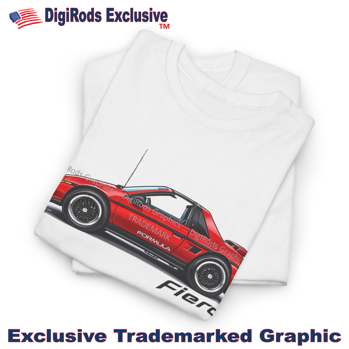(PON) Pontiac Fiero Formula Side View DigiRods Cartoon Car Logo T Shirt