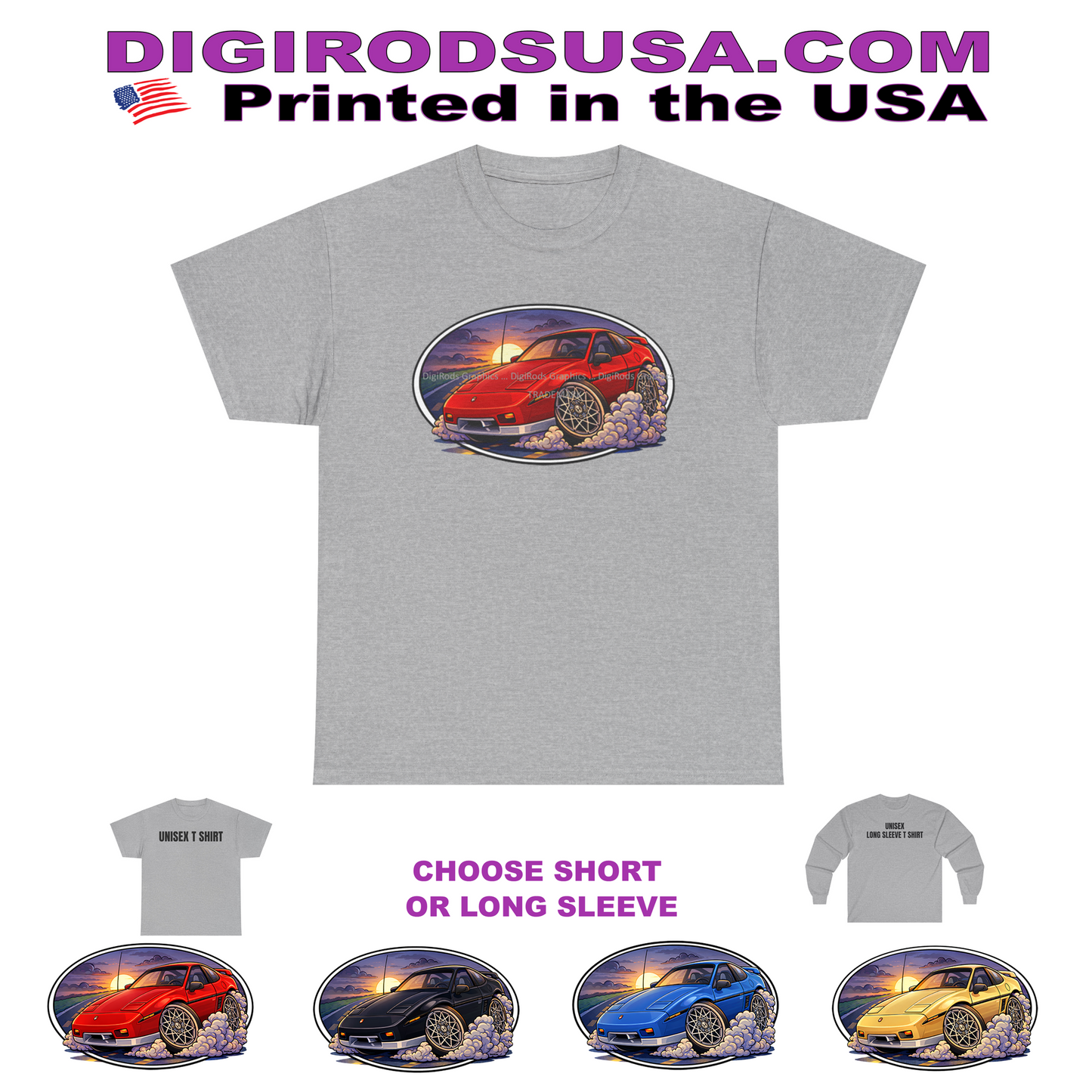 (PON) Pontiac Fiero GT Two Tone Model Sunset Ride DigiRods Cartoon Car T Shirt