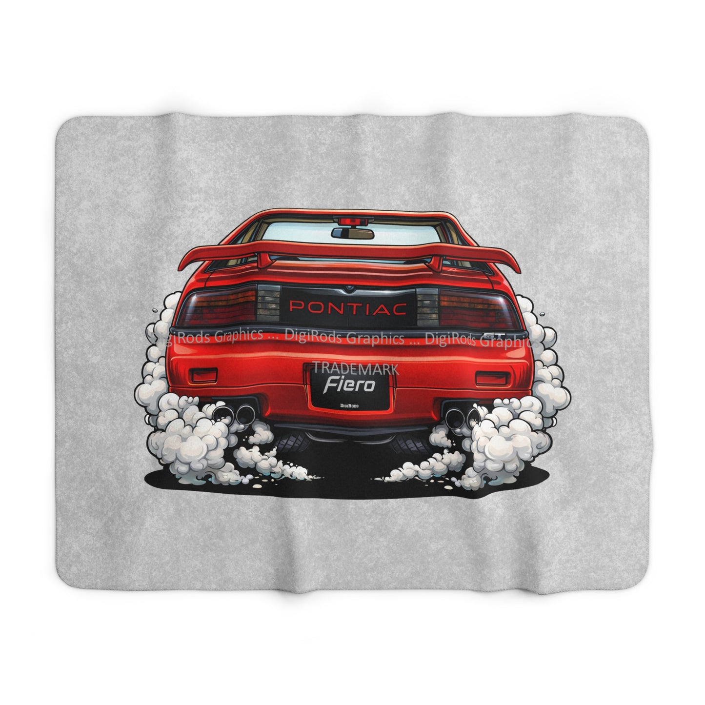(PON) Pontiac Fiero GT Rear View Burnout DigiRods Cartoon Car Sherpa Fleece Blanket