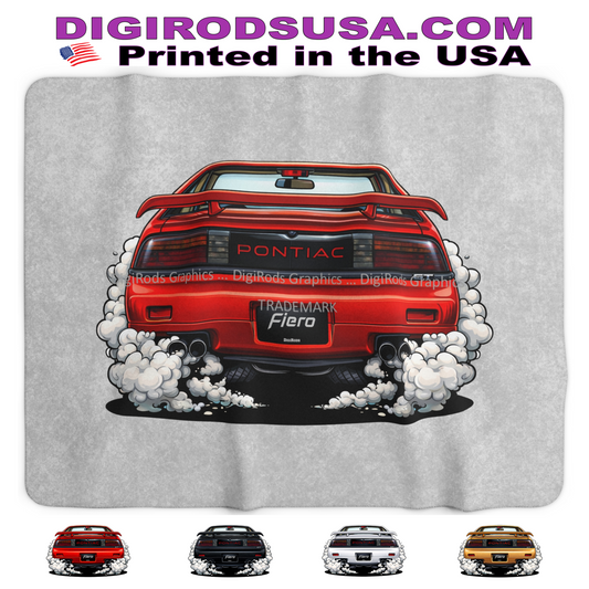 (PON) Pontiac Fiero GT Rear View Burnout DigiRods Cartoon Car Sherpa Fleece Blanket