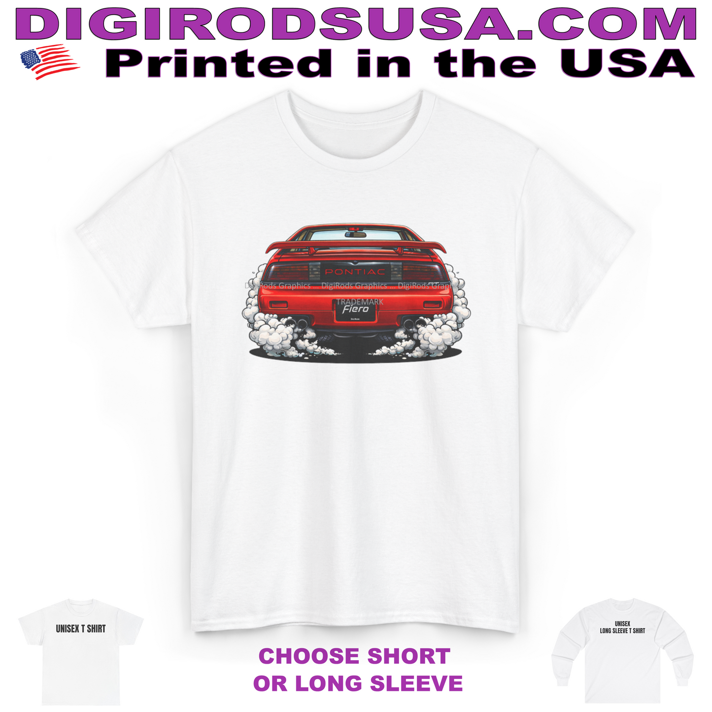 (PON) Pontiac Fiero GT Rear View Burnout DigiRods Cartoon Car T Shirt