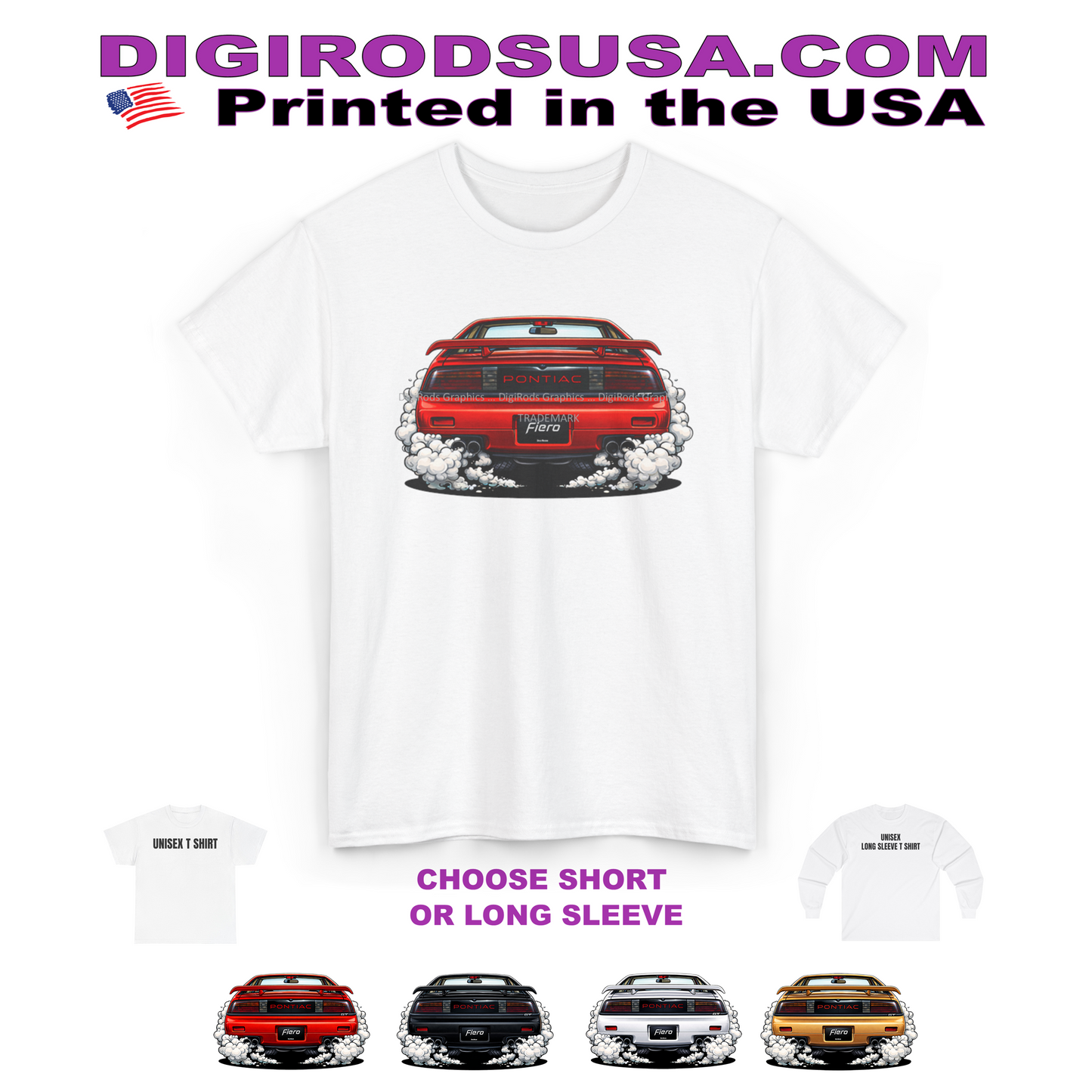 (PON) Pontiac Fiero GT Rear View Burnout DigiRods Cartoon Car T Shirt