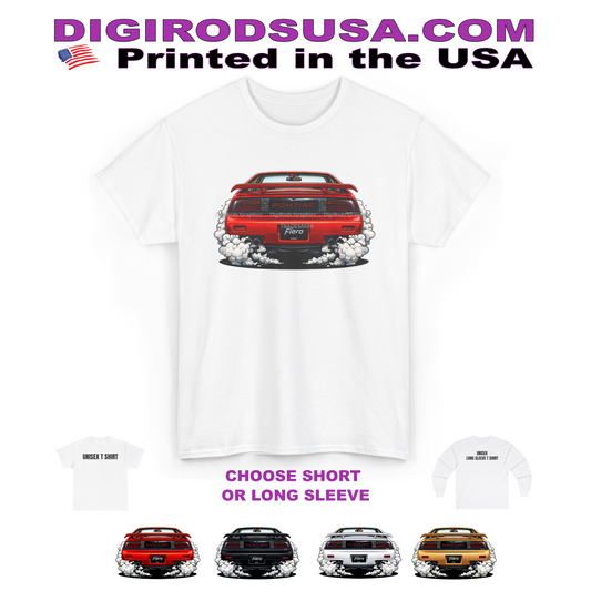 (PON) Pontiac Fiero GT Rear View Burnout DigiRods Cartoon Car T Shirt