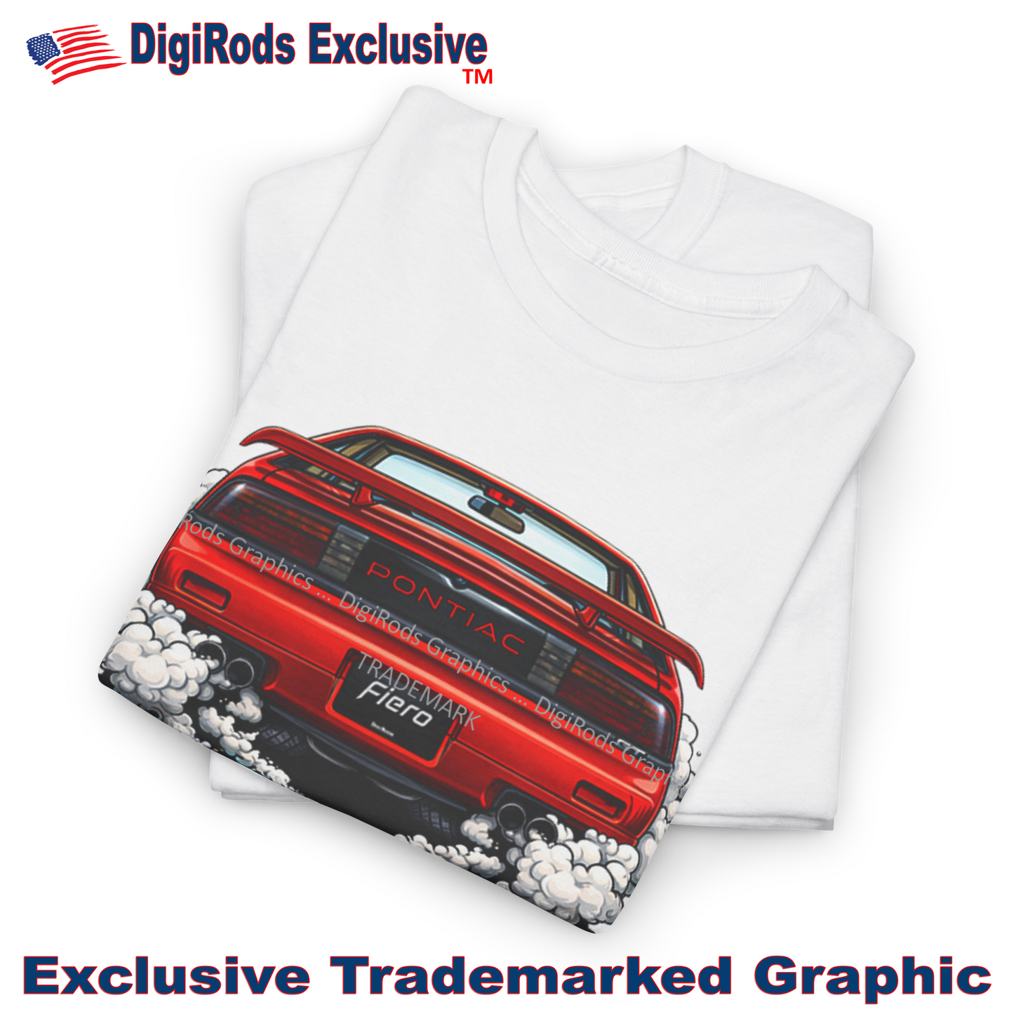 (PON) Pontiac Fiero GT Rear View Burnout DigiRods Cartoon Car T Shirt