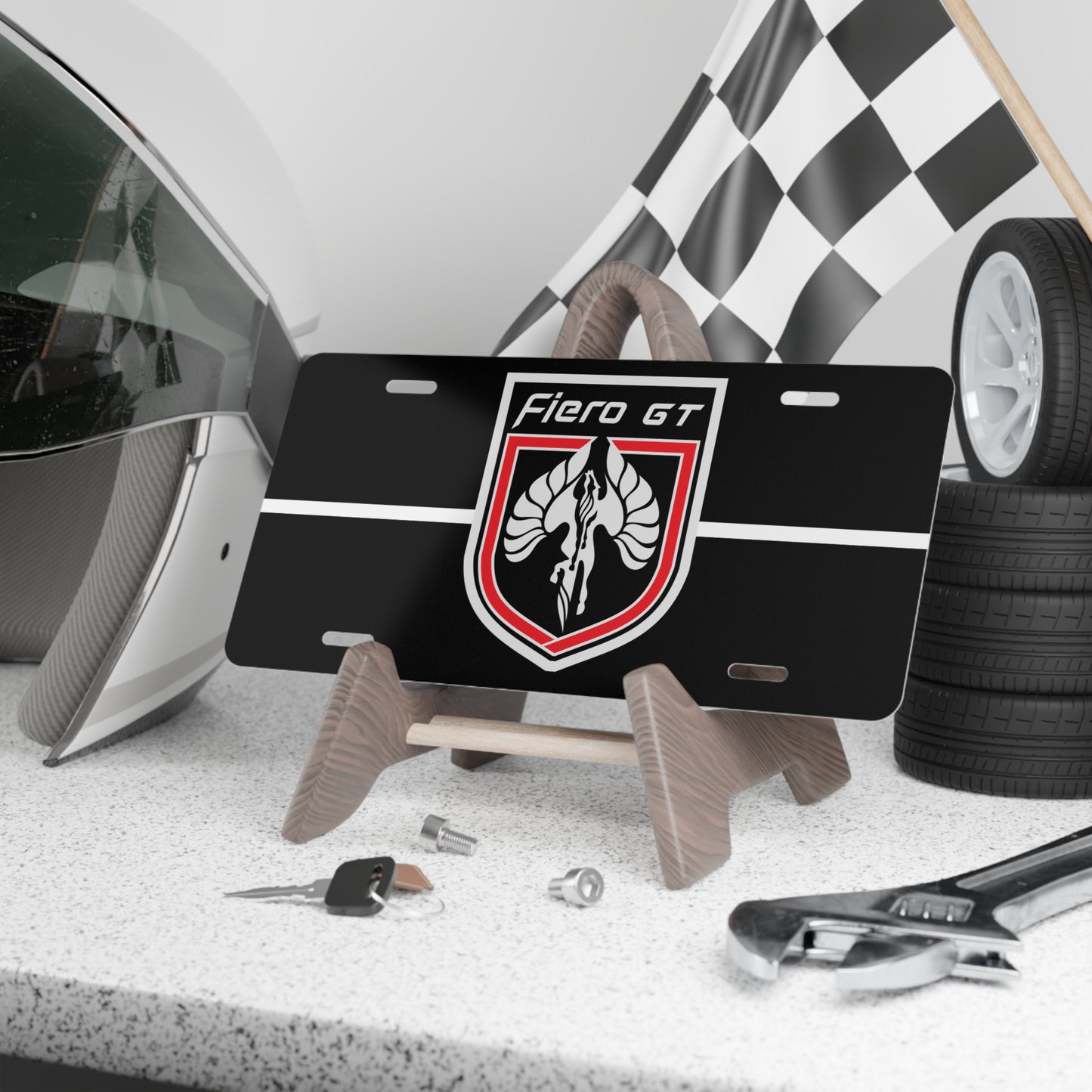 (PON) Pontiac Fiero GT Classic Shield DigiRods Cartoon Car Logo Black Vanity License Plate
