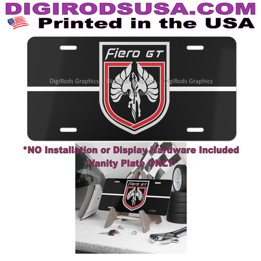 (PON) Pontiac Fiero GT Classic Shield DigiRods Cartoon Car Logo Black Vanity License Plate