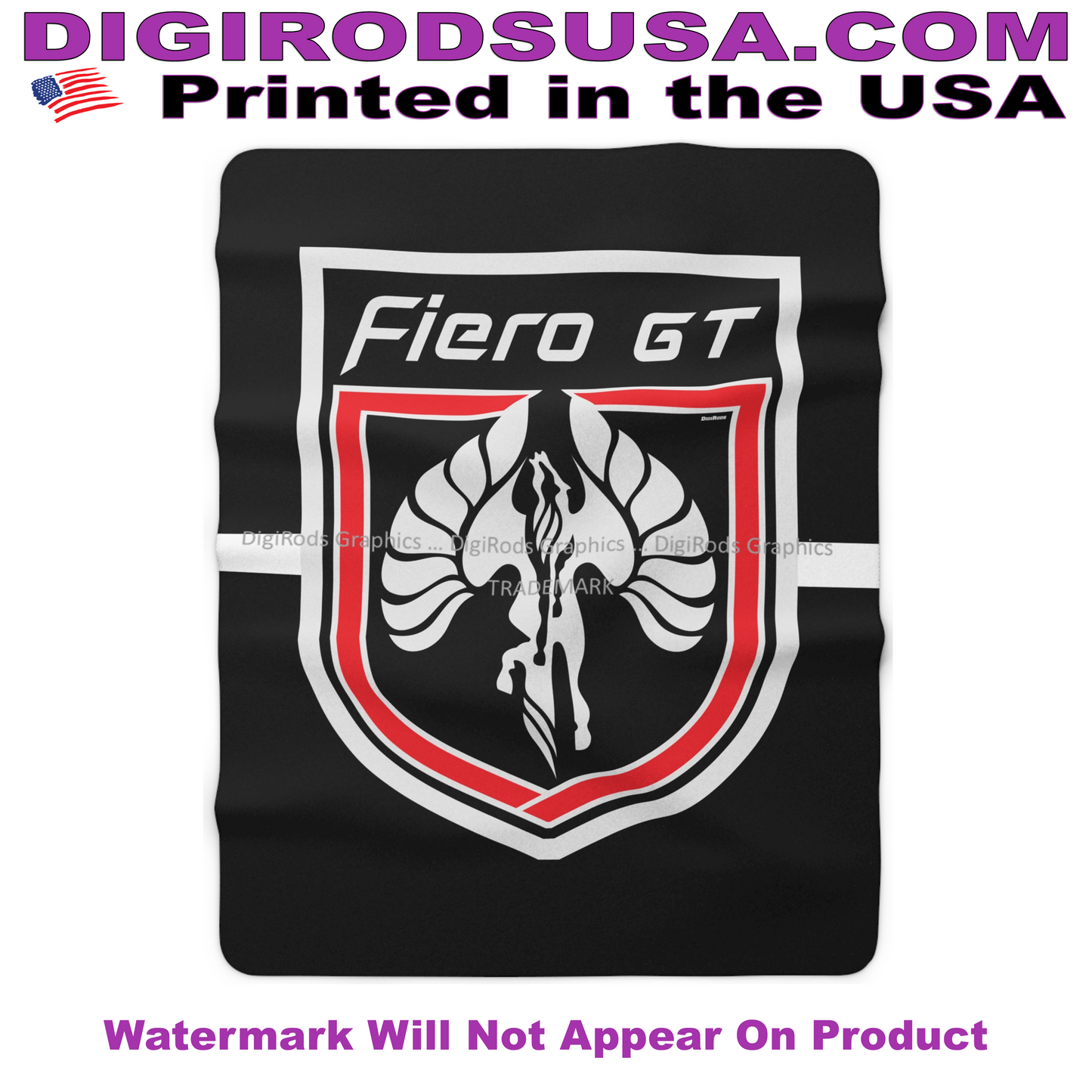 (PON) Pontiac Fiero GT Classic Shield DigiRods Cartoon Car Logo Black Sherpa Fleece Blanket