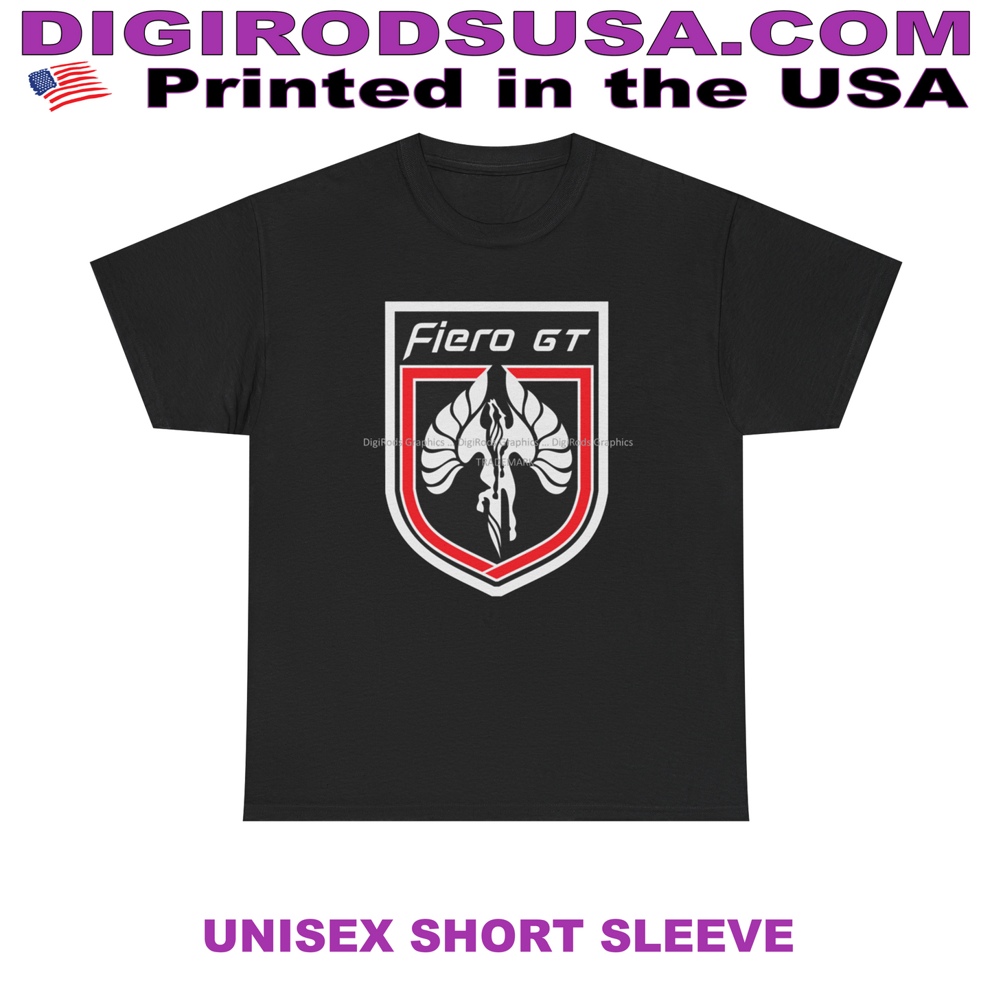 (PON) Pontiac Fiero GT 1980's Classic Shield DigiRods Cartoon Car Logo T Shirt