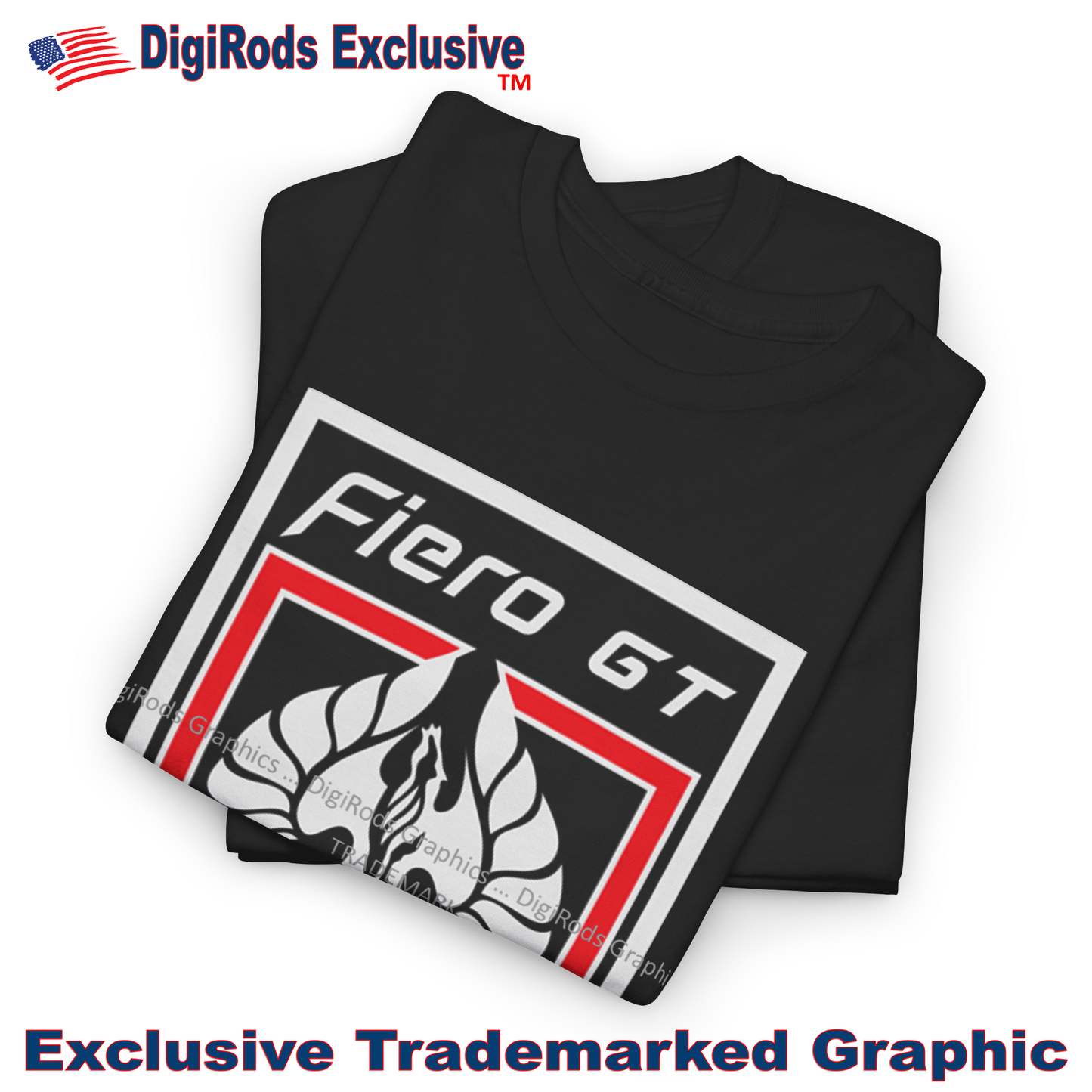 (PON) Pontiac Fiero GT 1980's Classic Shield DigiRods Cartoon Car Logo T Shirt