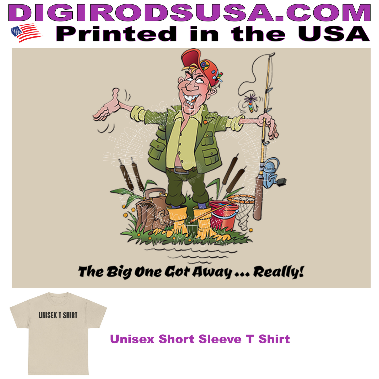 Fishing Fun The Big One Got Away Comic Fisherman Cartoon T Shirt