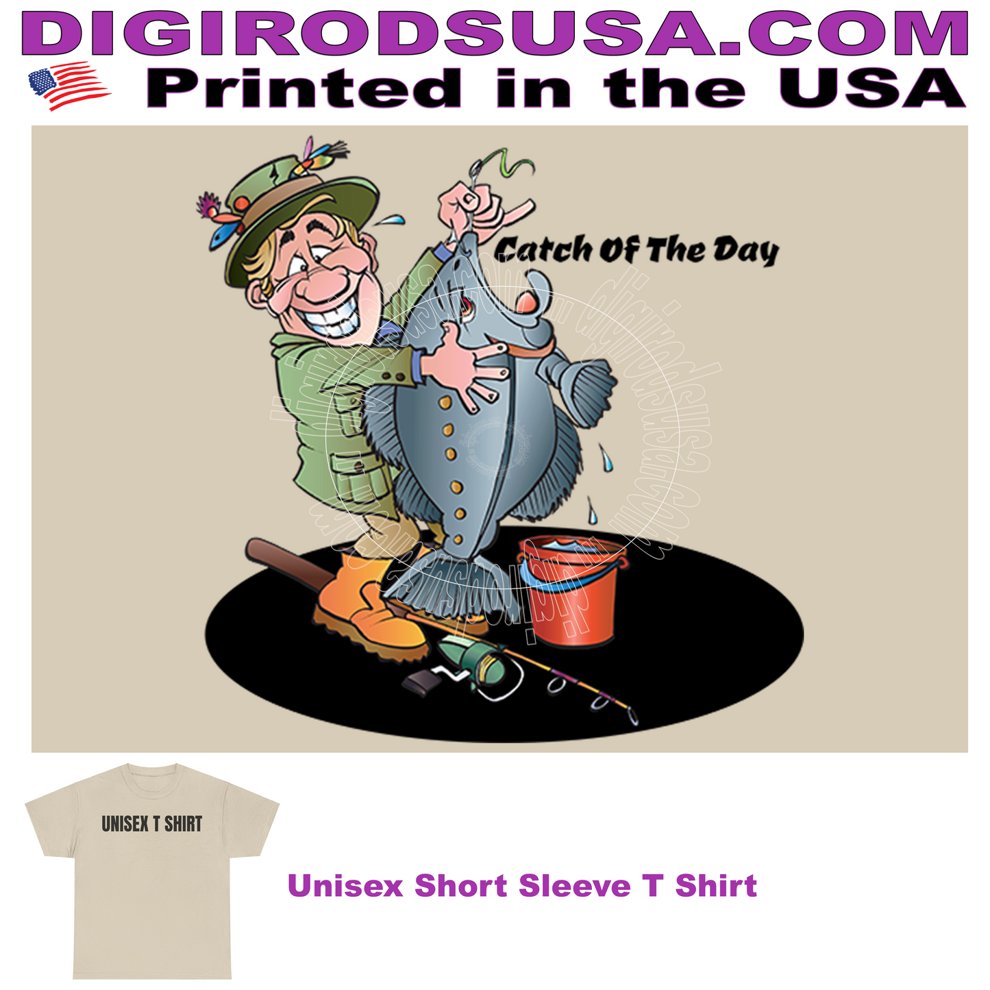 Fishing Fun Catch Of The Day Comic Fisherman Cartoon T Shirt