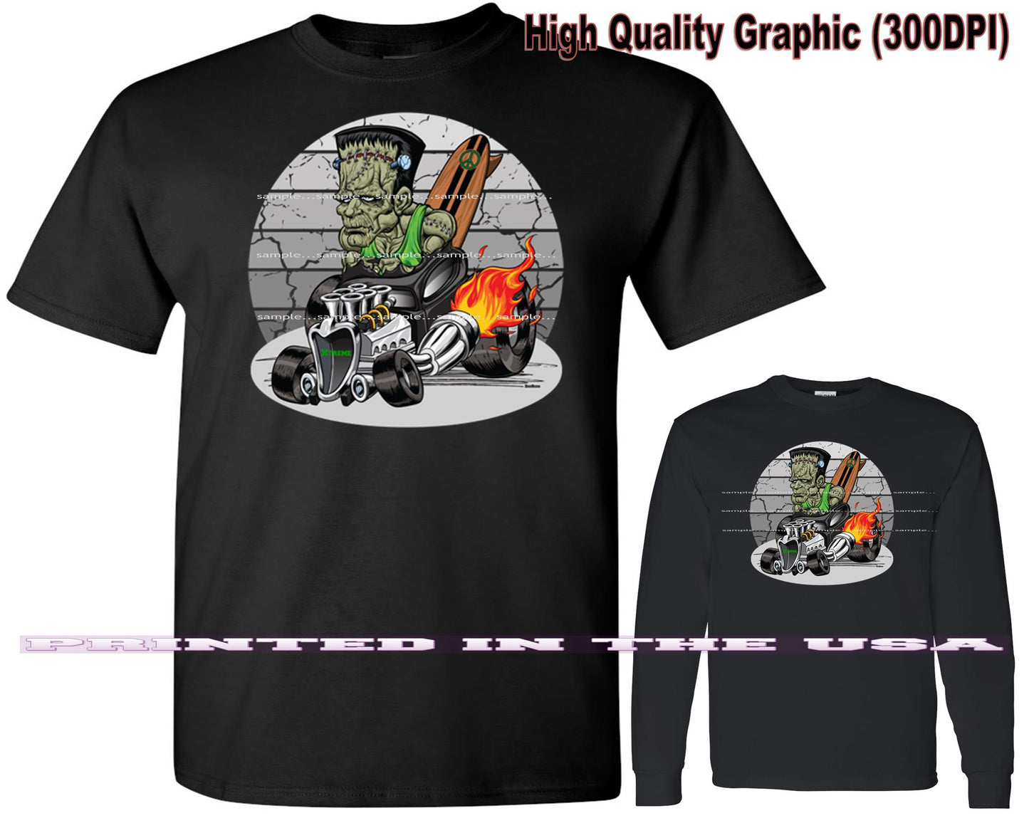 (*DigiToon) XRod Extreme Hot Rod Frankenstein Monster Surfer Racer DigiRods Cartoon Car Series Short/Long Sleeve T Shirt