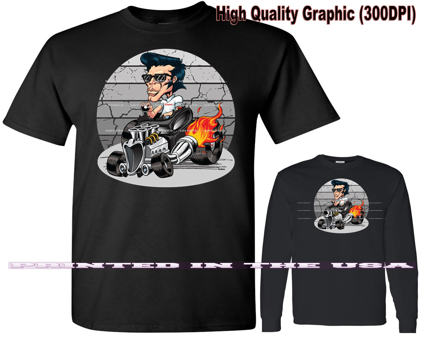 (*DigiToon) XRod Extreme Hot Rod 1950's Greaser Dude Racer DigiRods Cartoon Car Series Short/Long Sleeve T Shirt