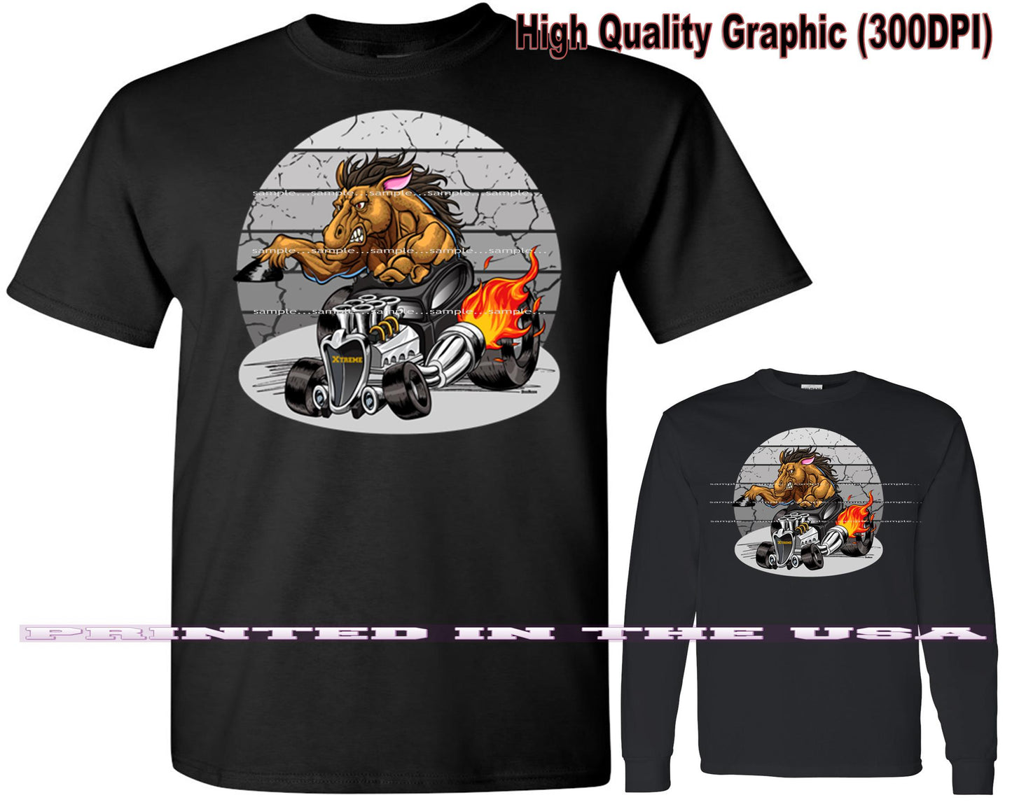 (*DigiToon) XRod Extreme Hot Rod Mustang Pony Horse Racer DigiRods Cartoon Car Series Short/Long Sleeve T Shirt