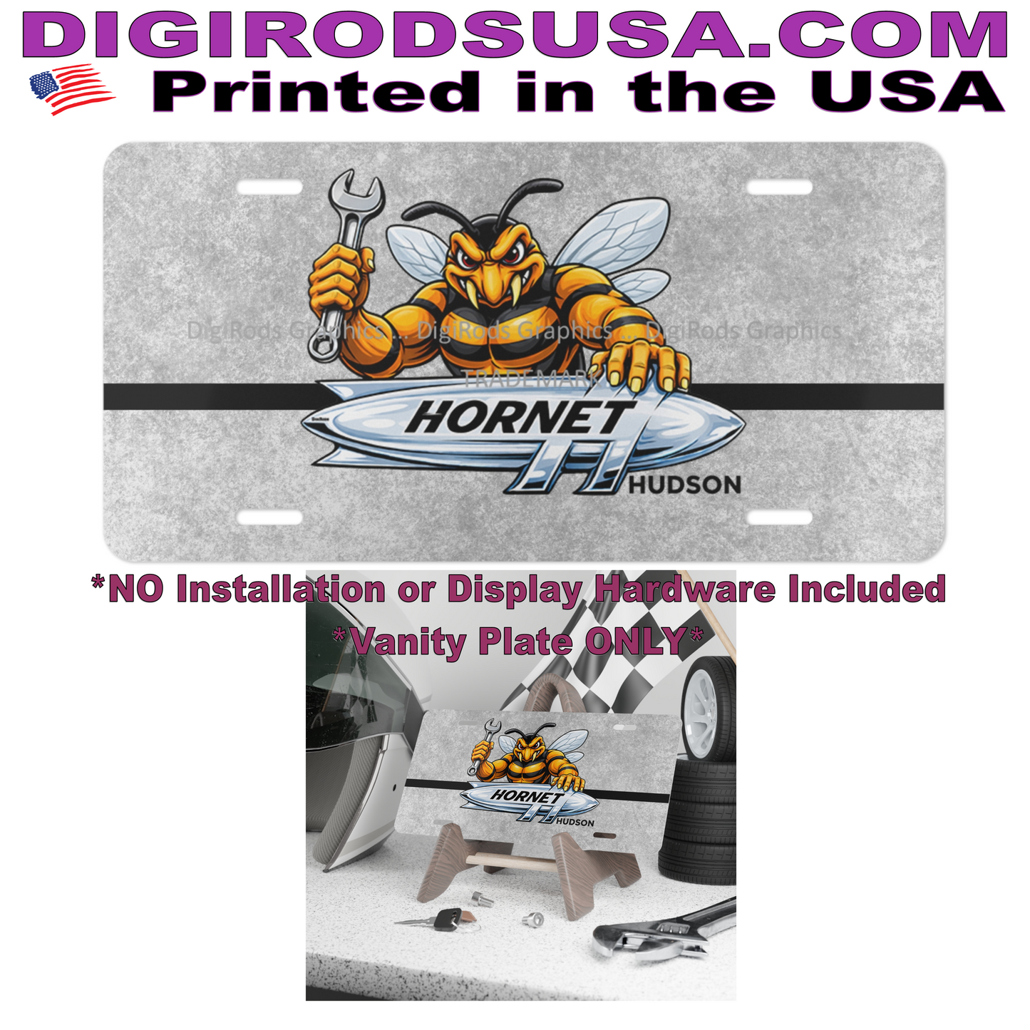 (HUD) Hudson Hornet Vintage Model Classic American DigiRods Cartoon Car Logo Vanity License Plate