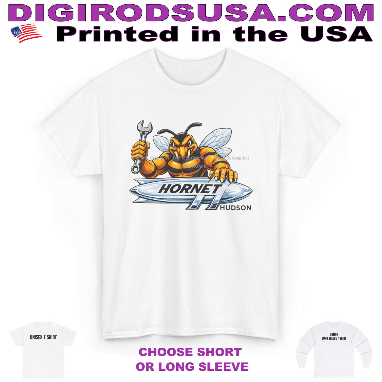 (HUD) Hudson Hornet Vintage Model Classic American DigiRods Cartoon Car Logo T Shirt
