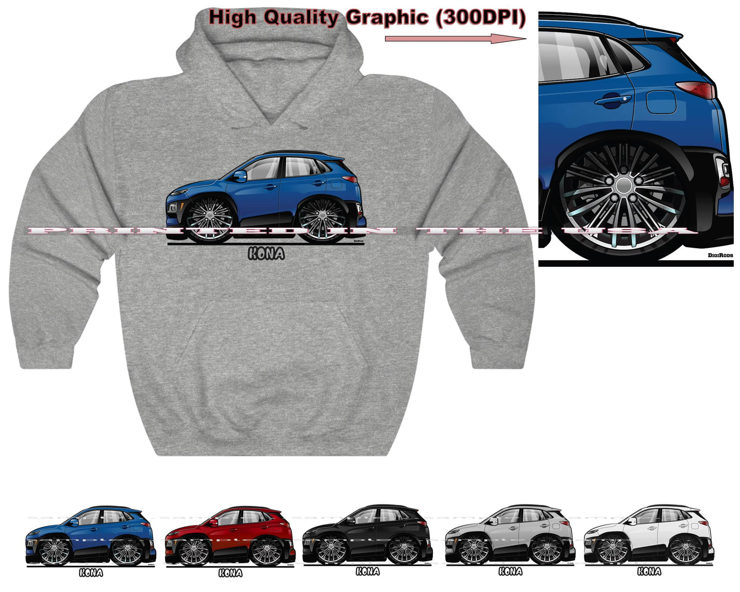 (HYU) Kona New SUV Compact Model DigiRods Cartoon Car Series Hoodie Sweatshirt