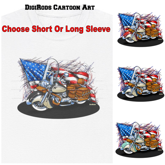 (MOTO) Indian Chief Motorcycle Biker Model American Flag Cartoon Car Series Short/Long Sleeve T Shirt (Copy) (Copy)