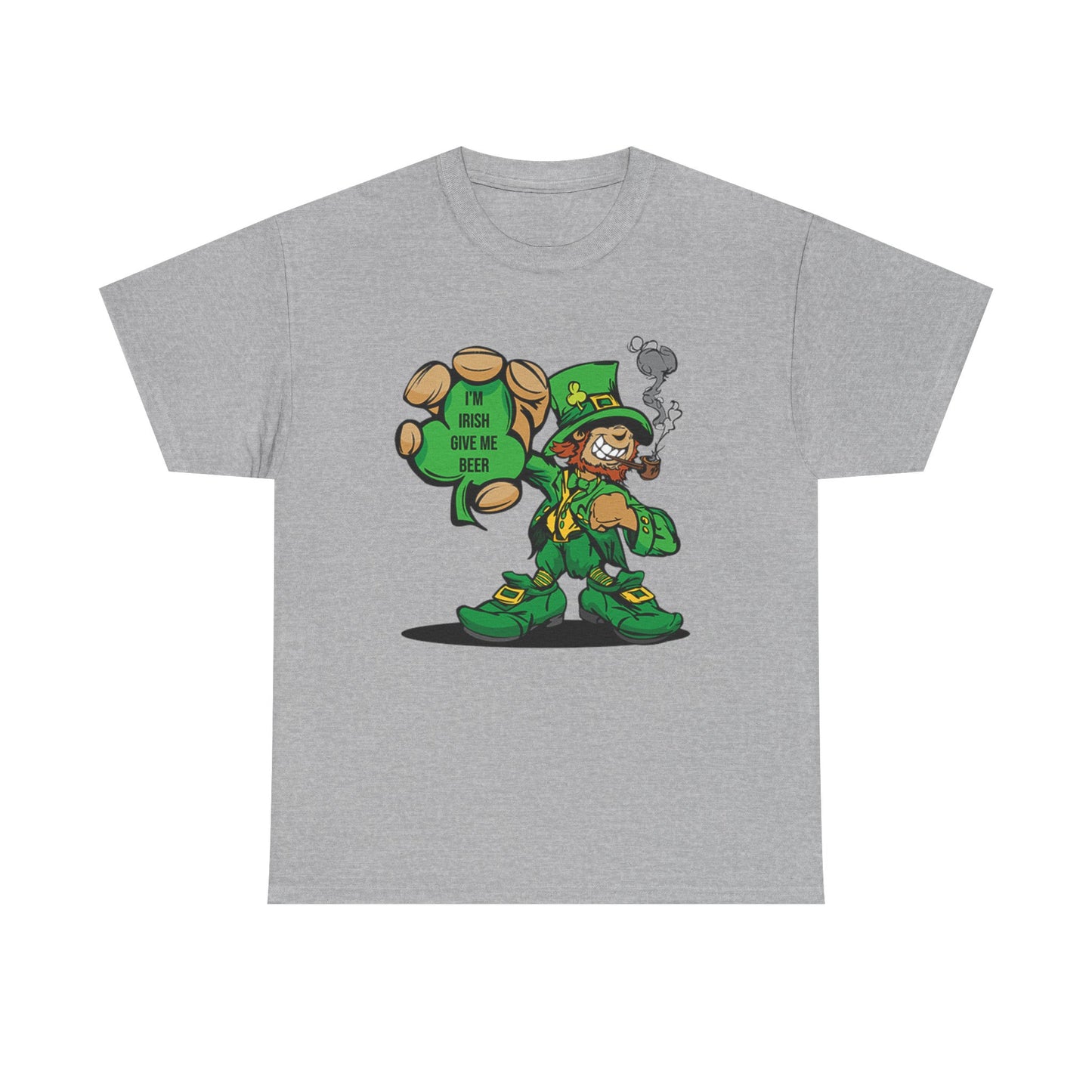 Leprechaun From Ireland Holding Shamrock Give Me Beer Caricature Cartoon T Shirt