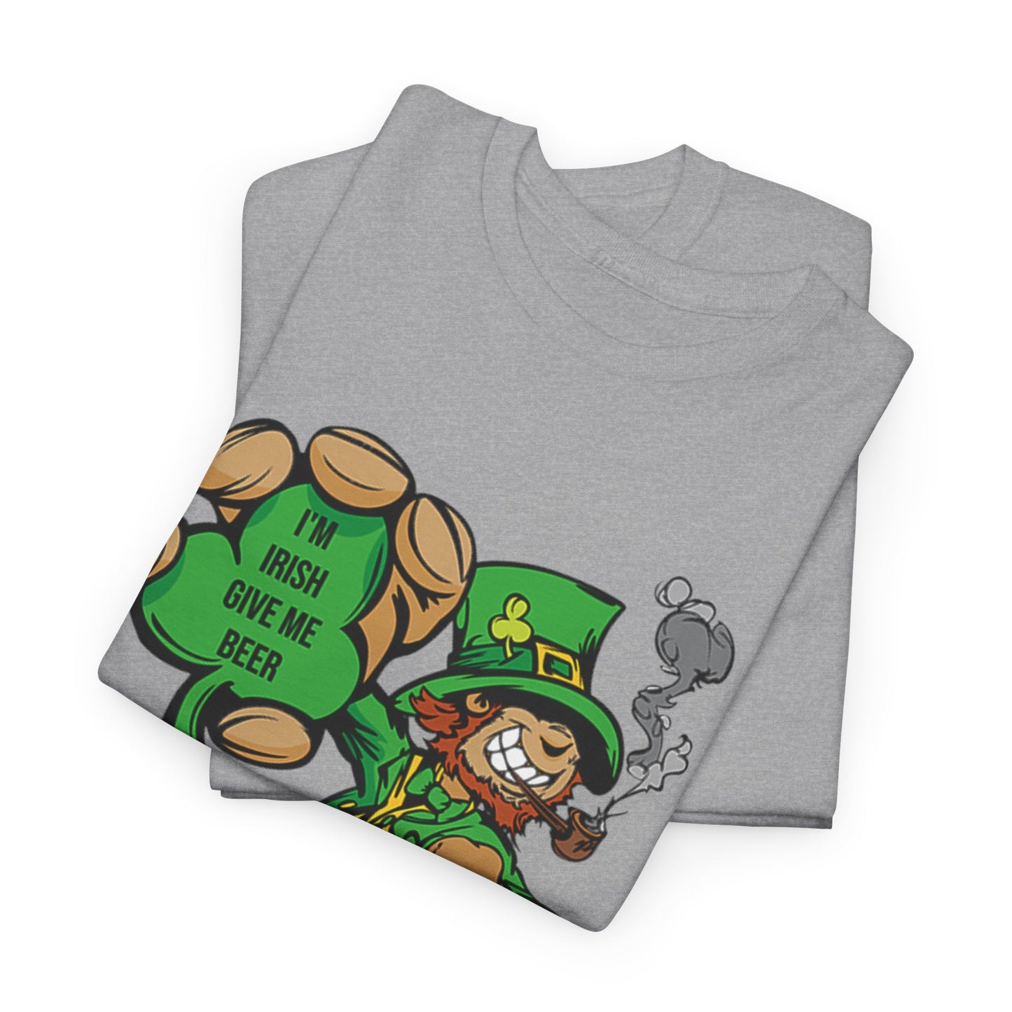 Leprechaun From Ireland Holding Shamrock Give Me Beer Caricature Cartoon T Shirt
