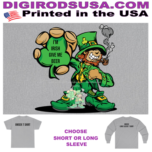 Leprechaun From Ireland Holding Shamrock Give Me Beer Caricature Cartoon T Shirt