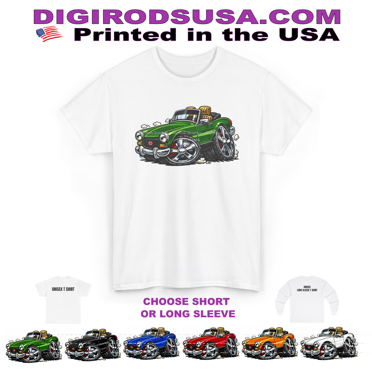(MG) MG Midget British Fun Racing Convertible DigiRods Cartoon Car Graphics T Shirt