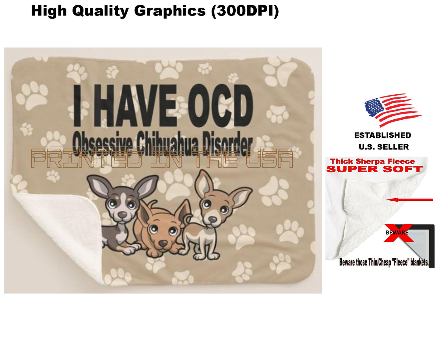 Chihuahua OCD I have Obsessive Chihuahua Disorder Sherpa Fleece Throw Blanket