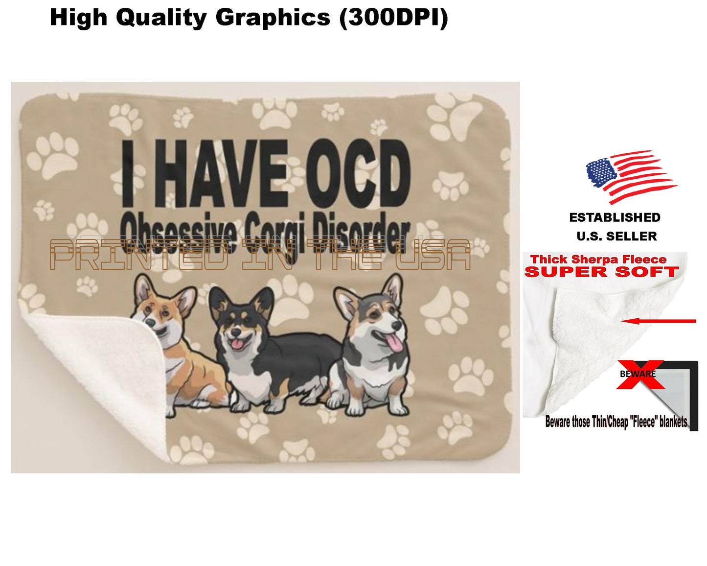 Corgi Welsh Cardigan OCD I have Obsessive Corgi Disorder Sherpa Fleece Throw Blanket