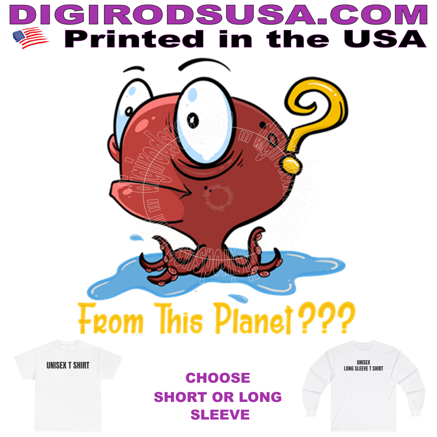 Octopus Origin Question ... From Outer Space? Caricature Cartoon T Shirt