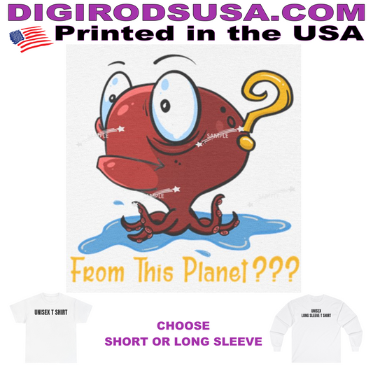 Octopus Origin Question ... From Outer Space? Caricature Cartoon T Shirt