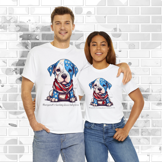 MSGBR Bully Rescue Pitbull Dog Breed Proud American Patriotic Puppy White T Shirt