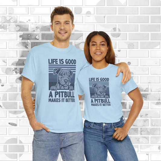 MSGBR Bully Rescue Pitbull Dog Breed Life Is Good ... A Pitbull Mkaes It Better Blue T Shirt