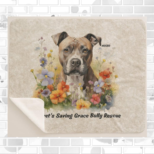 MSGBR Bully Rescue Pitbull Dog Breed Floral Pet Portrait Sherpa Fleece Throw Blanket