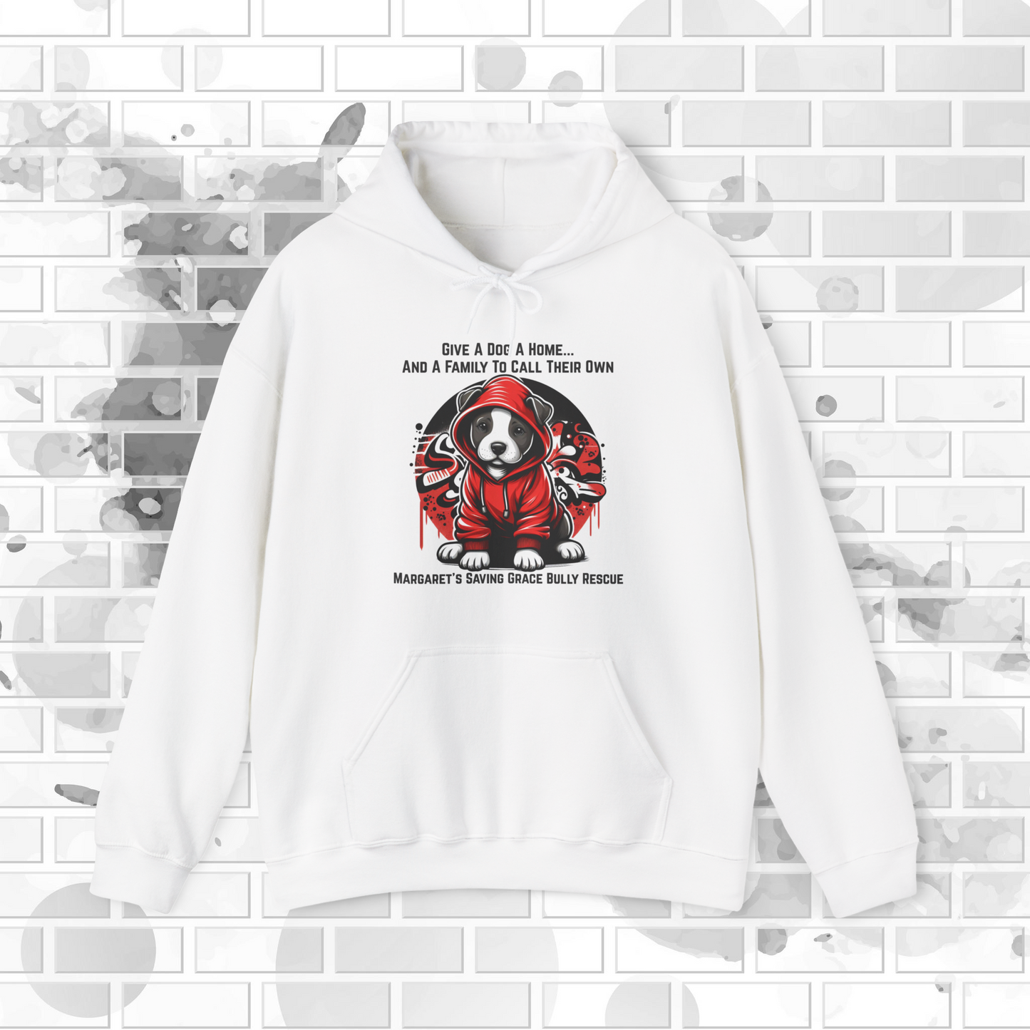 MSGBR Bully Rescue Pitbull Dog Breed Give A Dog A Home Red Graffiti White Hoodie Sweatshirt S-5X